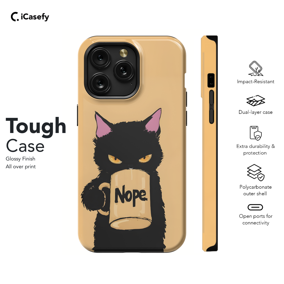 Angry Black Cat with Mug - Nope Phone Case iPhone Samsung Pixel & More 327 - Image 5