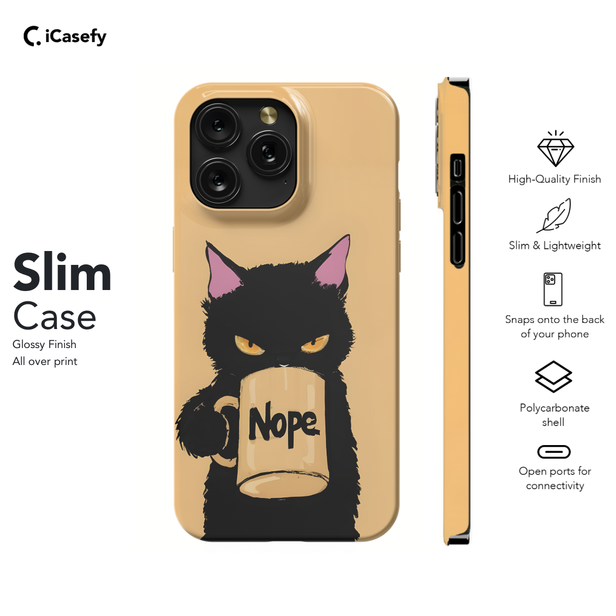 Angry Black Cat with Mug - Nope Phone Case iPhone Samsung Pixel & More 327 - Image 6