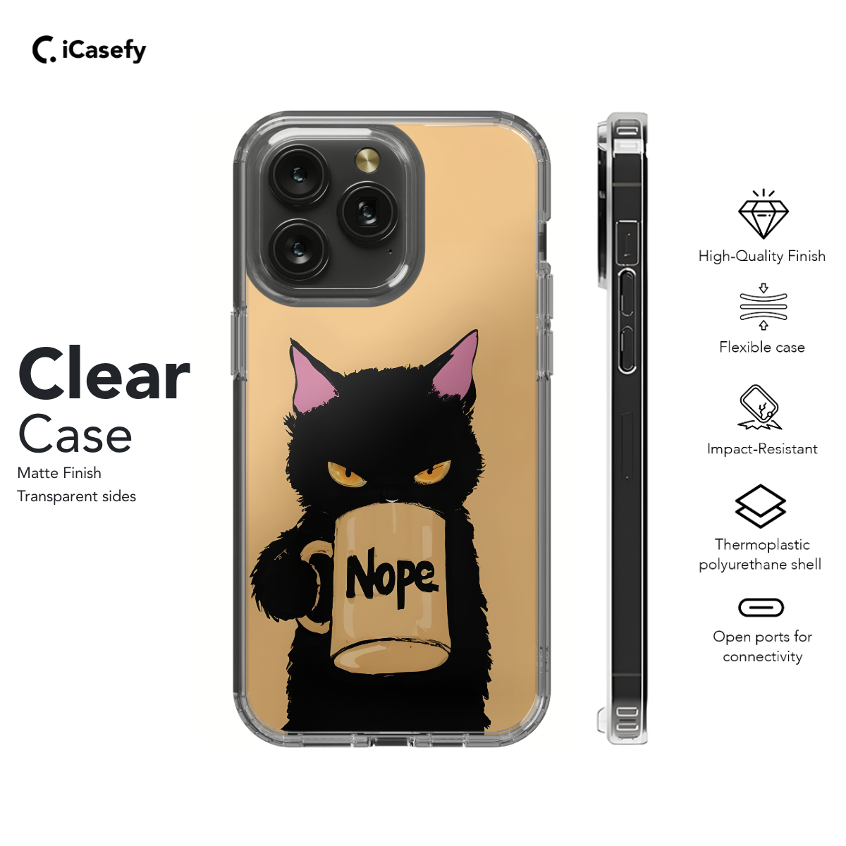 Angry Black Cat with Mug - Nope Phone Case iPhone Samsung Pixel & More 327 - Image 7