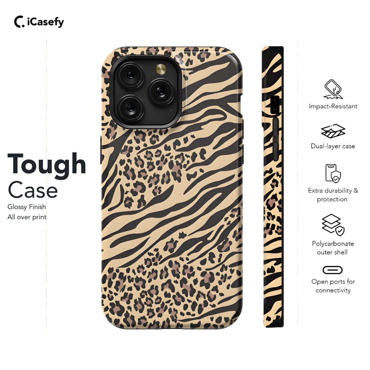 Animal Print Leopard and Zebra Texture Mix Phone Case iPhone Samsung Cover Pixel 1301 - Image 5