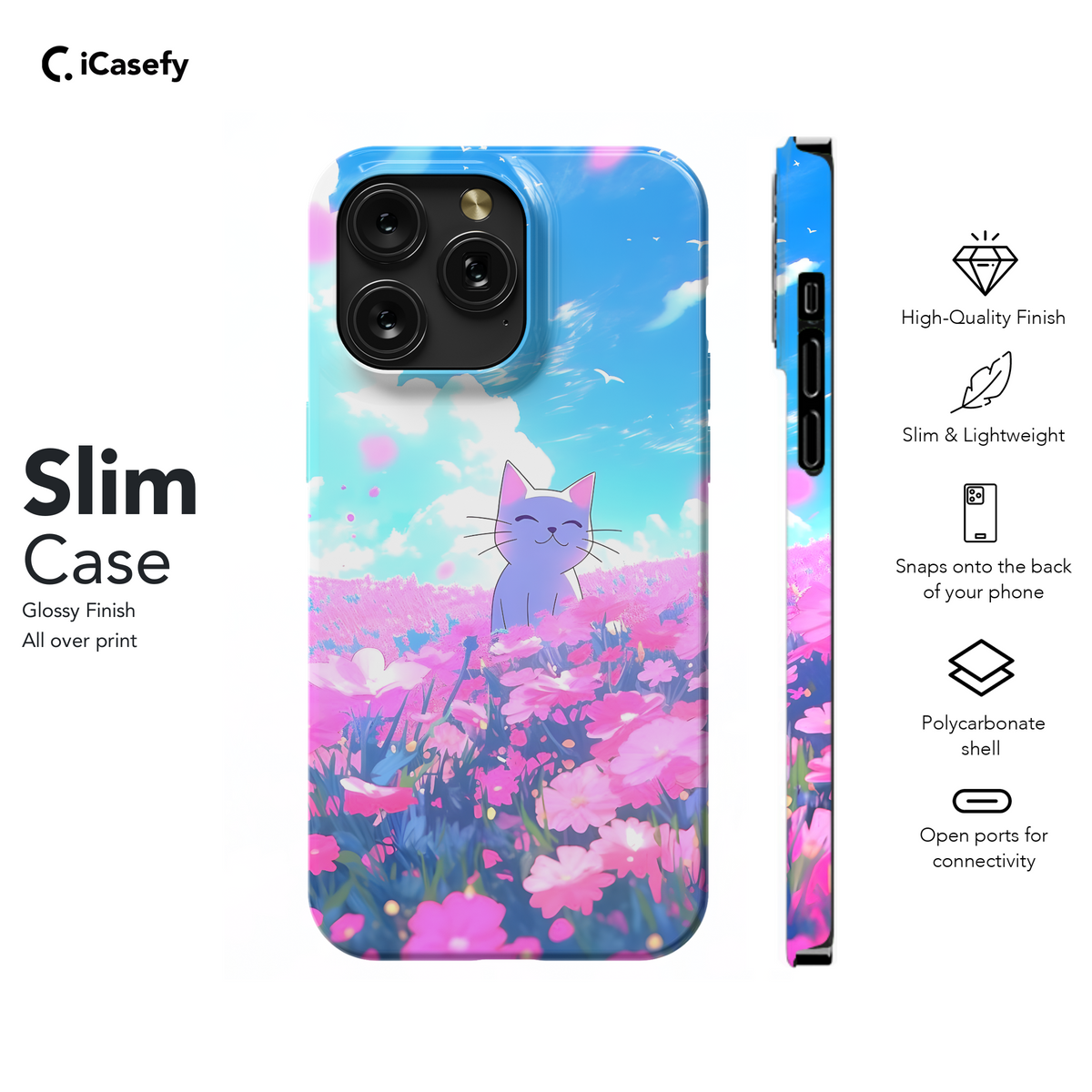 Anime White Cat Floral Pink Meadow Phone Case iPhone Samsung Cover Pixel 1810 - Image 7