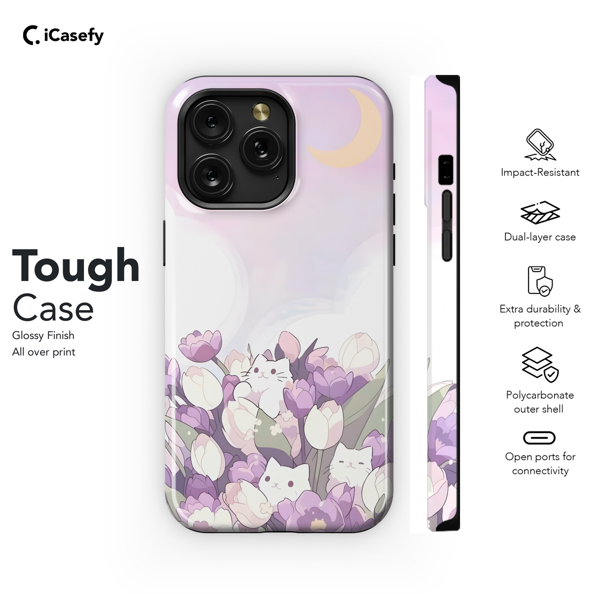 Anime White Cat Tulips Phone Case iPhone Samsung Cover Pixel 1809 - Image 6