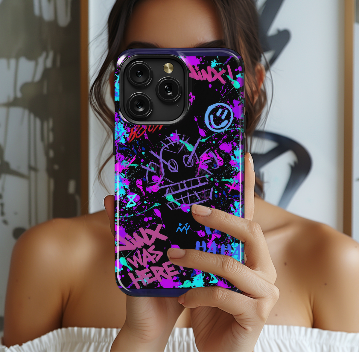 Arcane Neon Graffiti Skull Phone Case iPhone Samsung Cover Pixel 4055 - Image 2