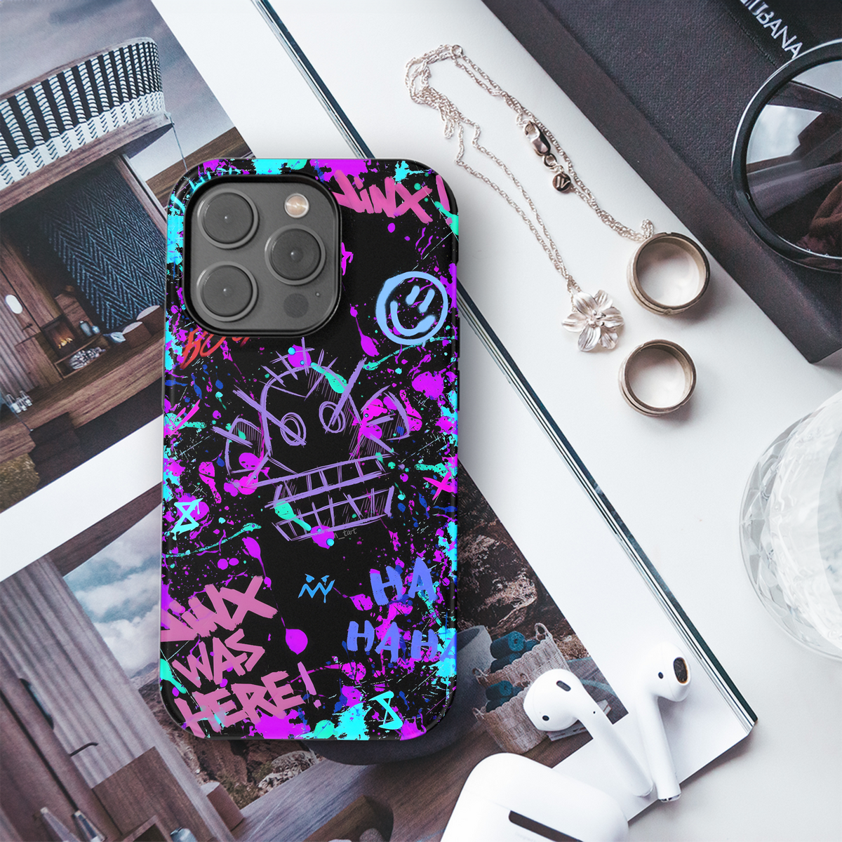 Arcane Neon Graffiti Skull Phone Case iPhone Samsung Cover Pixel 4055 - Image 3