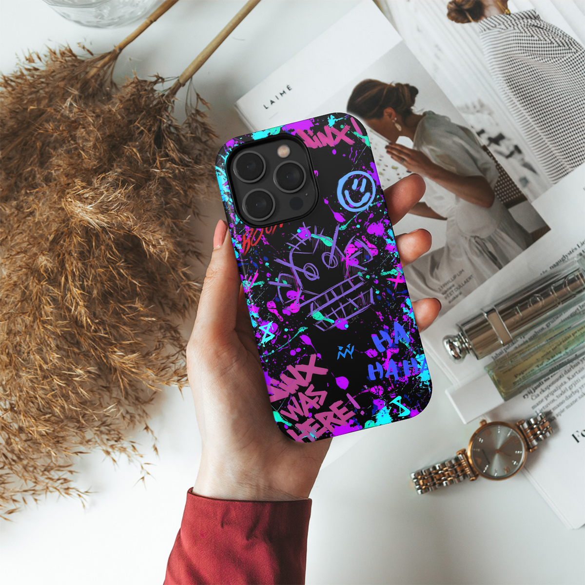 Arcane Neon Graffiti Skull Phone Case iPhone Samsung Cover Pixel 4055 - Image 4