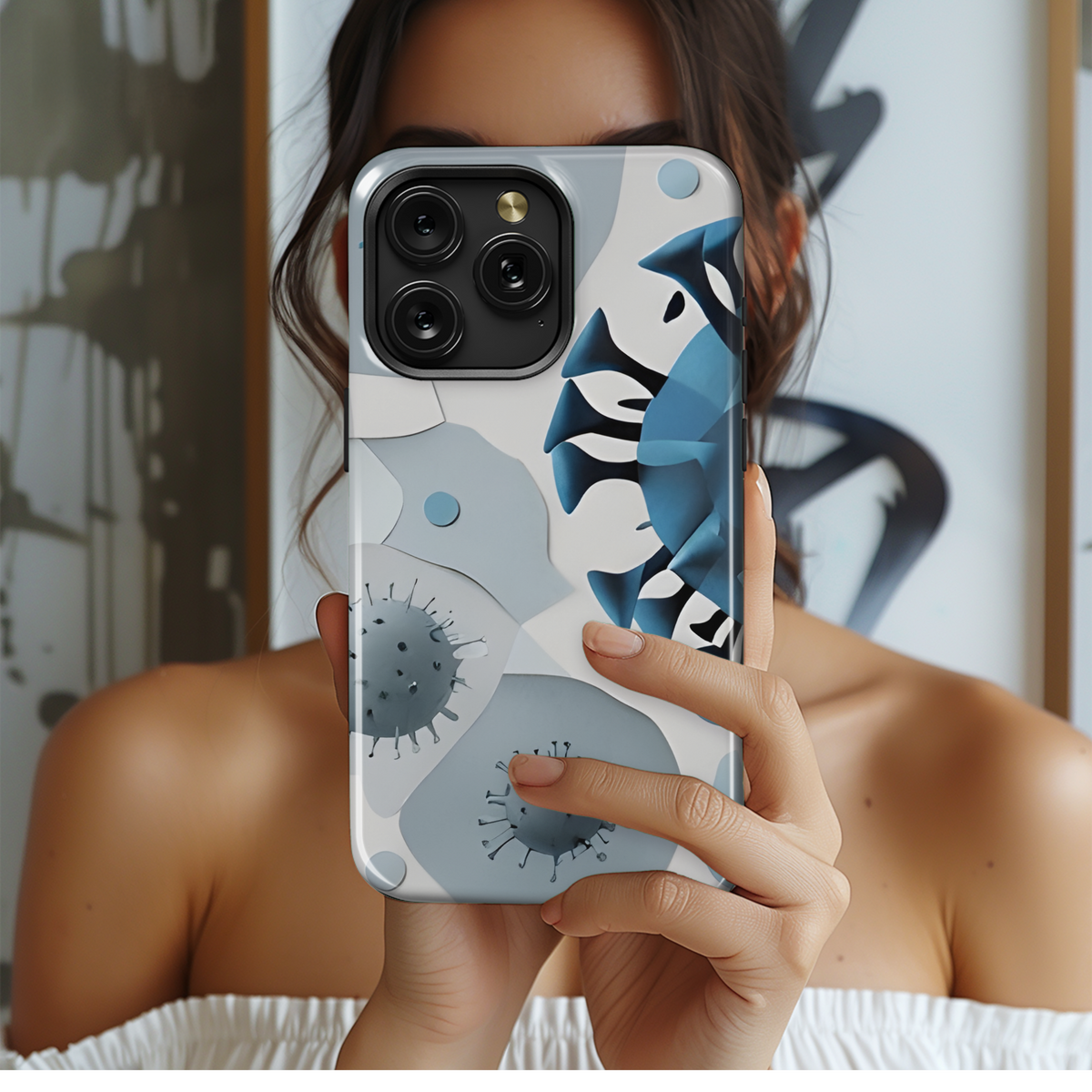 Artistic Virus Collage with Blue and Gray Phone Case iPhone Samsung Cover Pixel 3370 - Image 2