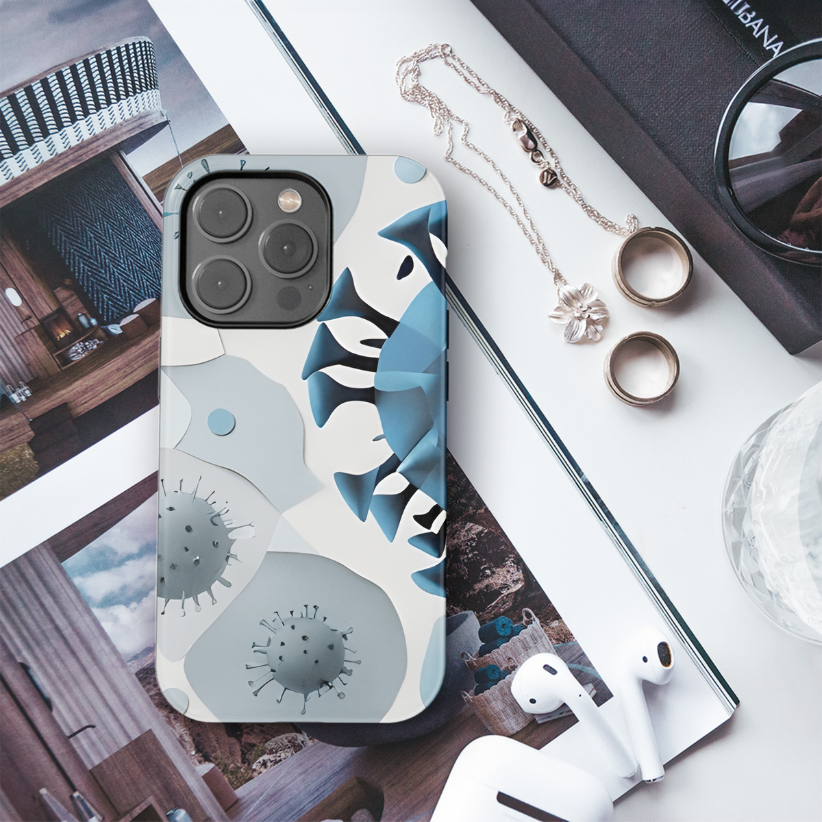 Artistic Virus Collage with Blue and Gray Phone Case iPhone Samsung Cover Pixel 3370 - Image 3