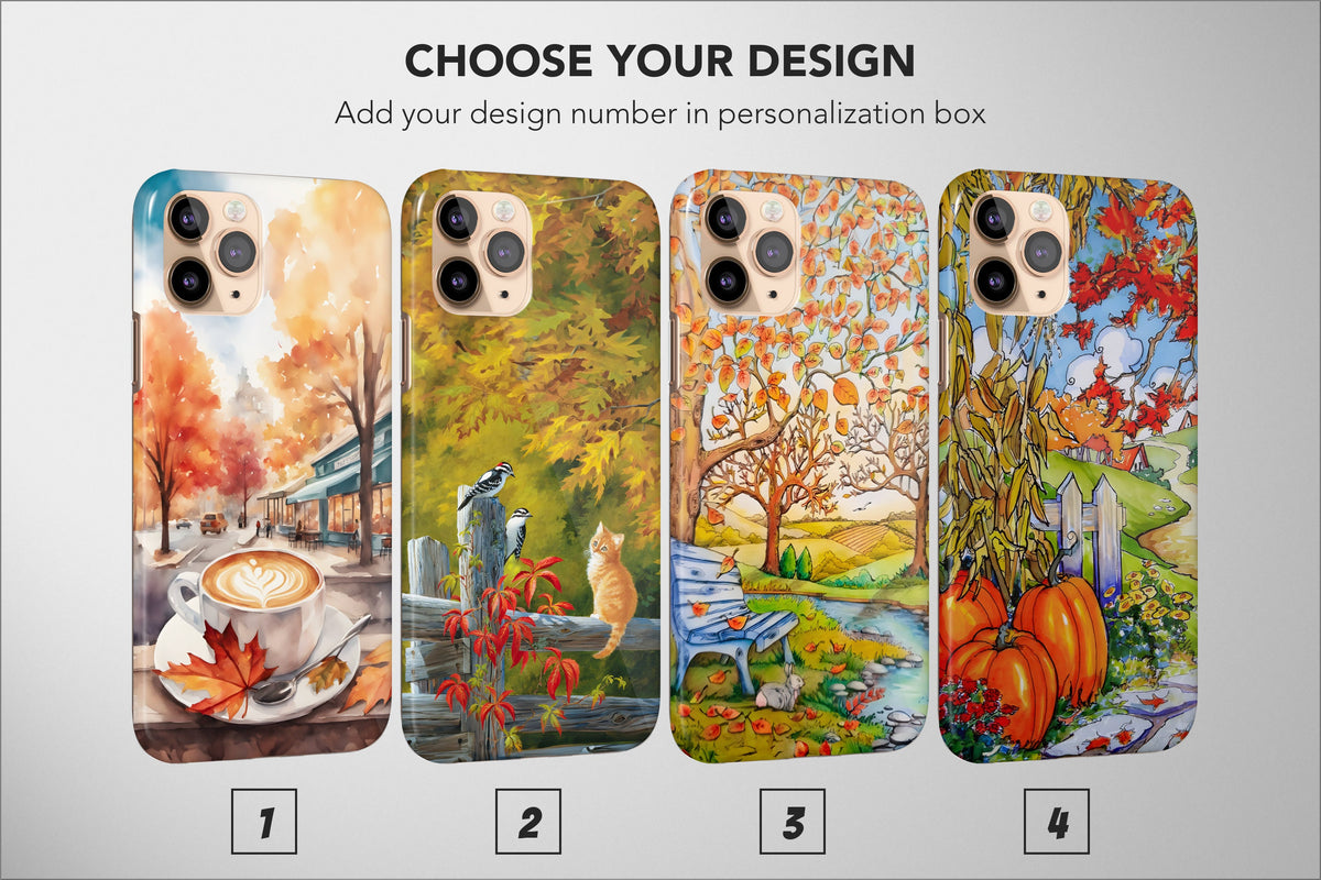 Autumn Phone Case Pumokin Leaf Fall Tree Coffe Cat Landscape Cover - Image 1