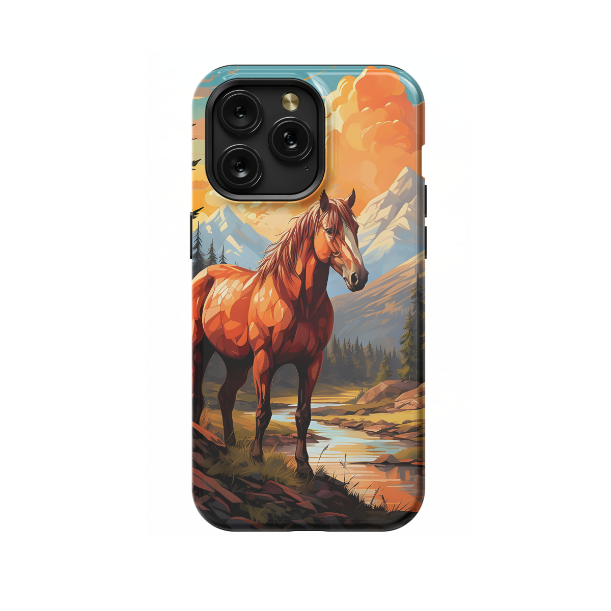 Autumn River Landscape Brown Horse Phone Case iPhone Samsung Cover Pixel 1293 - Image 1