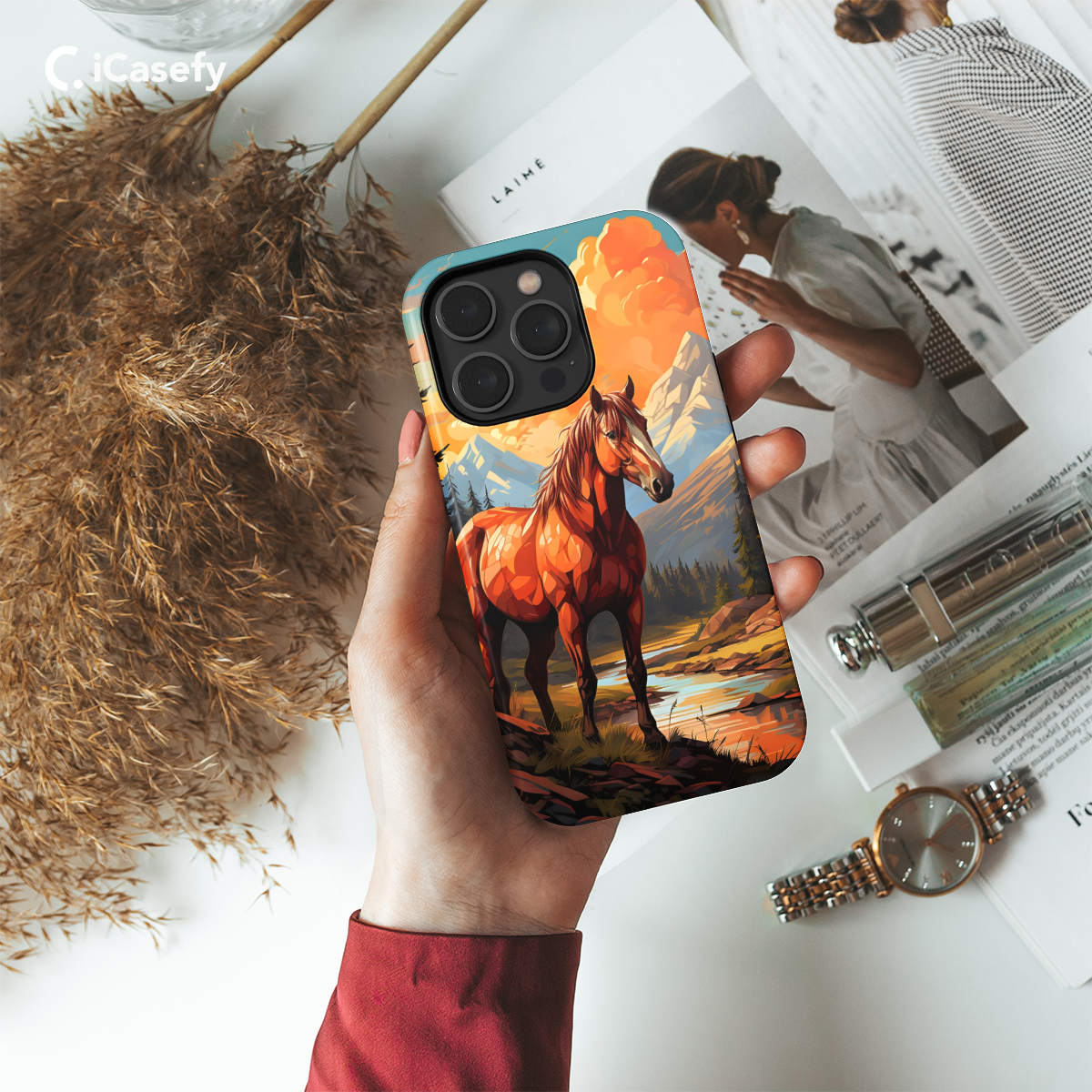 Autumn River Landscape Brown Horse Phone Case iPhone Samsung Cover Pixel 1293 - Image 2