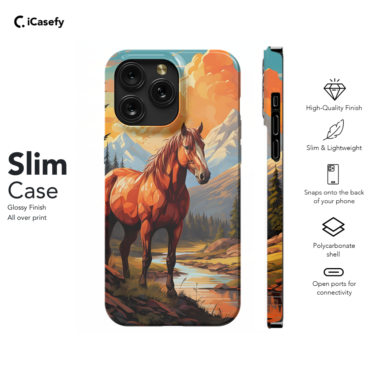 Autumn River Landscape Brown Horse Phone Case iPhone Samsung Cover Pixel 1293 - Image 6