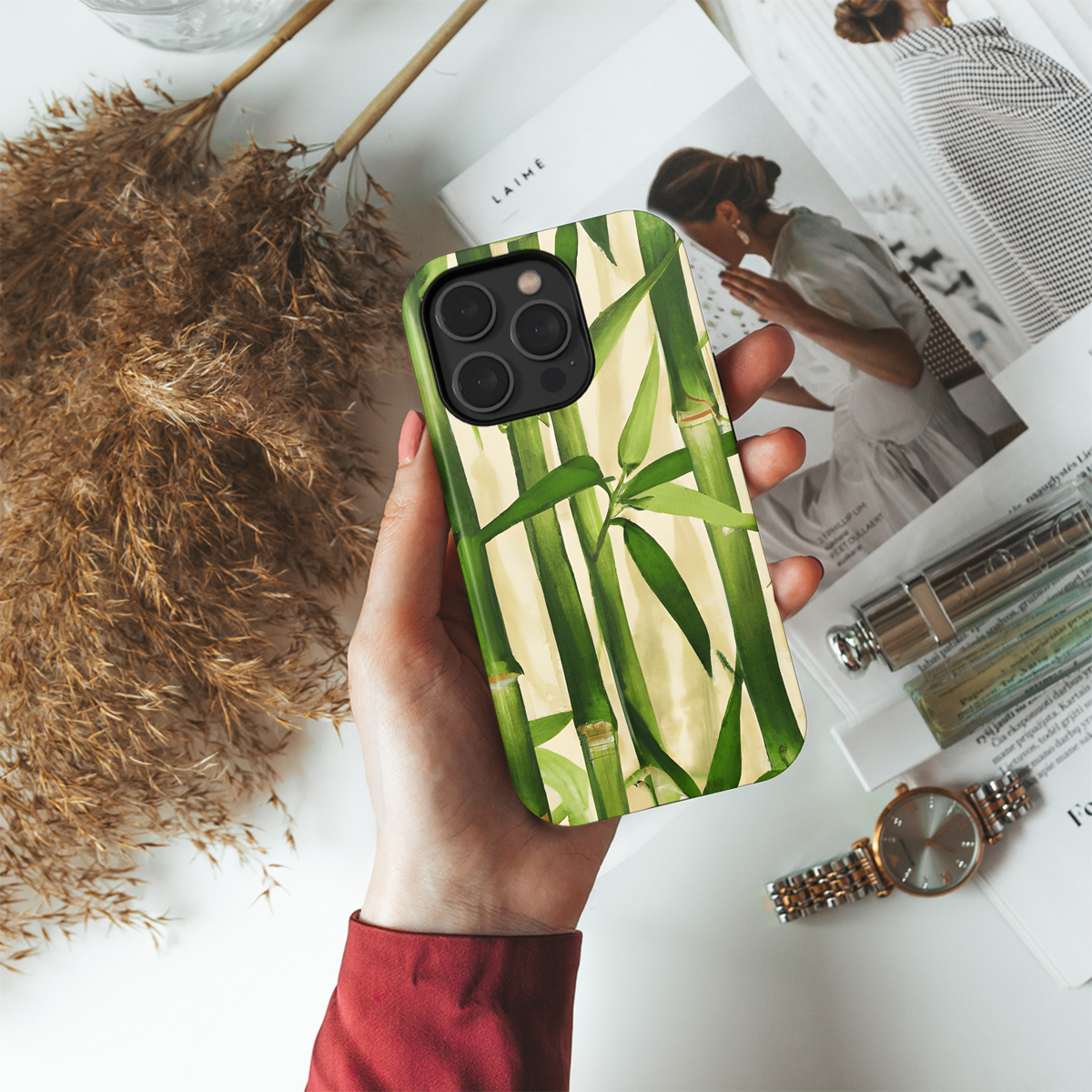 Bamboo Leaves Phone Case iPhone Samsung Cover Pixel 3647 - Image 4