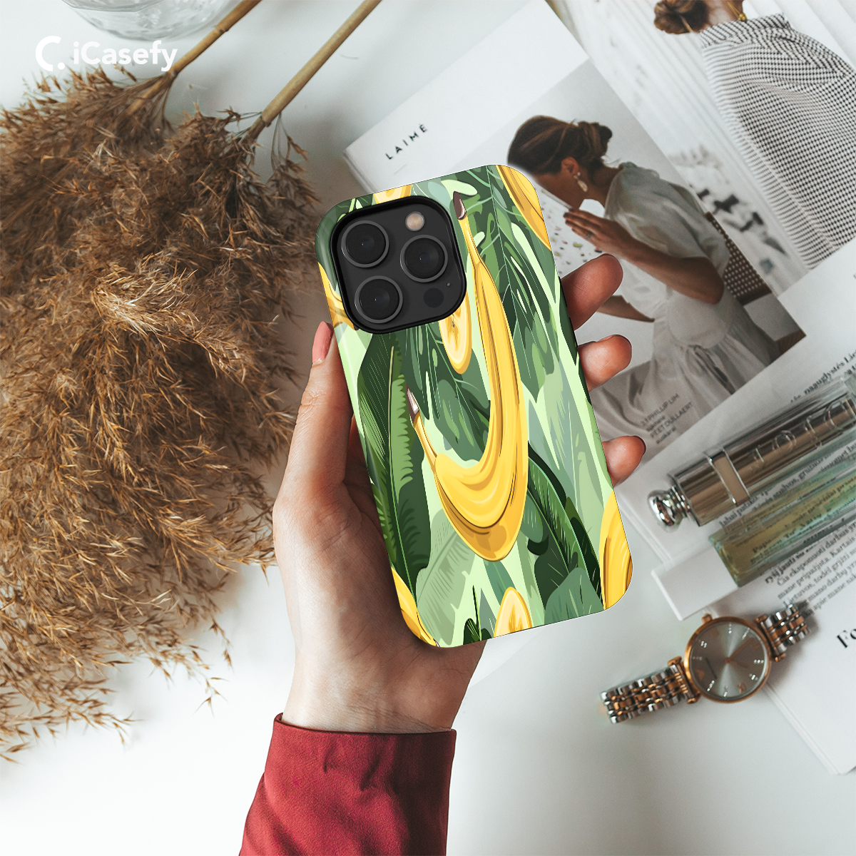 Banana and geen leaves Phone Case iPhone Samsung Cover Pixel 1174 - Image 2