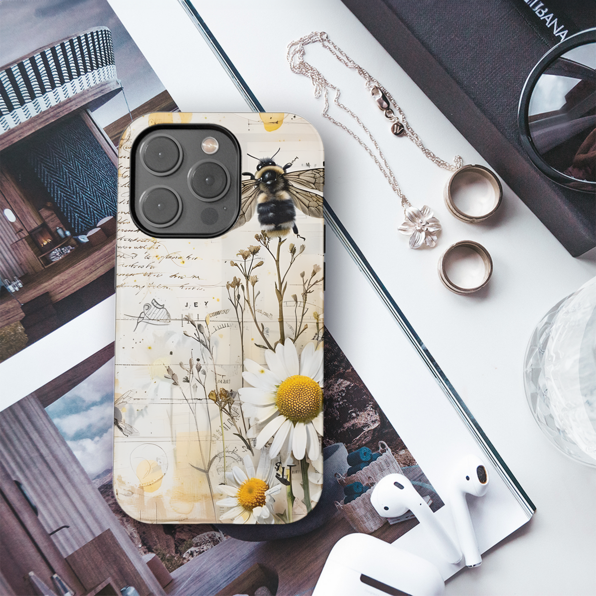 Bee Junk Journal Flower Daisy Phone Case iPhone Samsung Cover Pixel 2065 - Image 3