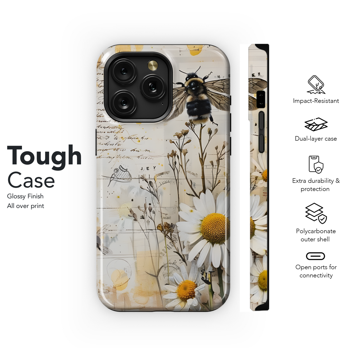 Bee Junk Journal Flower Daisy Phone Case iPhone Samsung Cover Pixel 2065 - Image 6