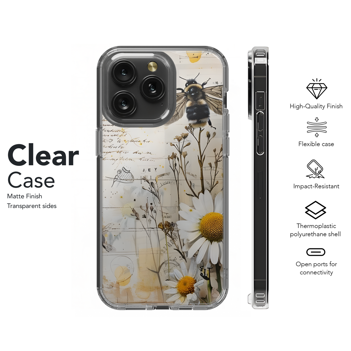 Bee Junk Journal Flower Daisy Phone Case iPhone Samsung Cover Pixel 2065 - Image 8