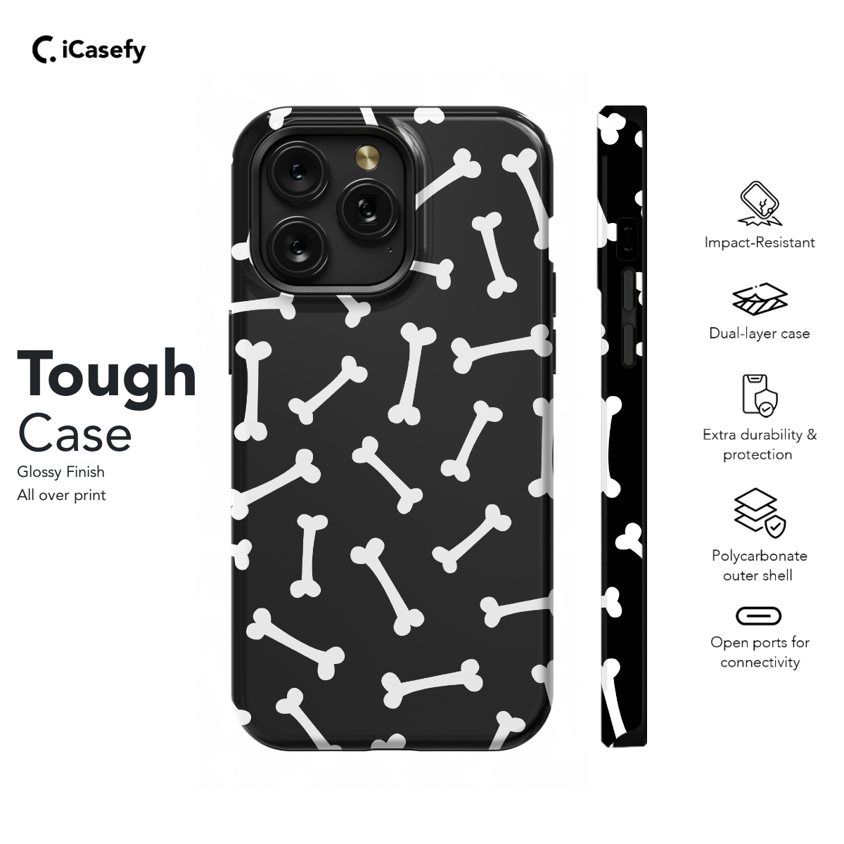 Black and White Dog Bone Phone Case iPhone Samsung Pixel & More 182 - Image 5