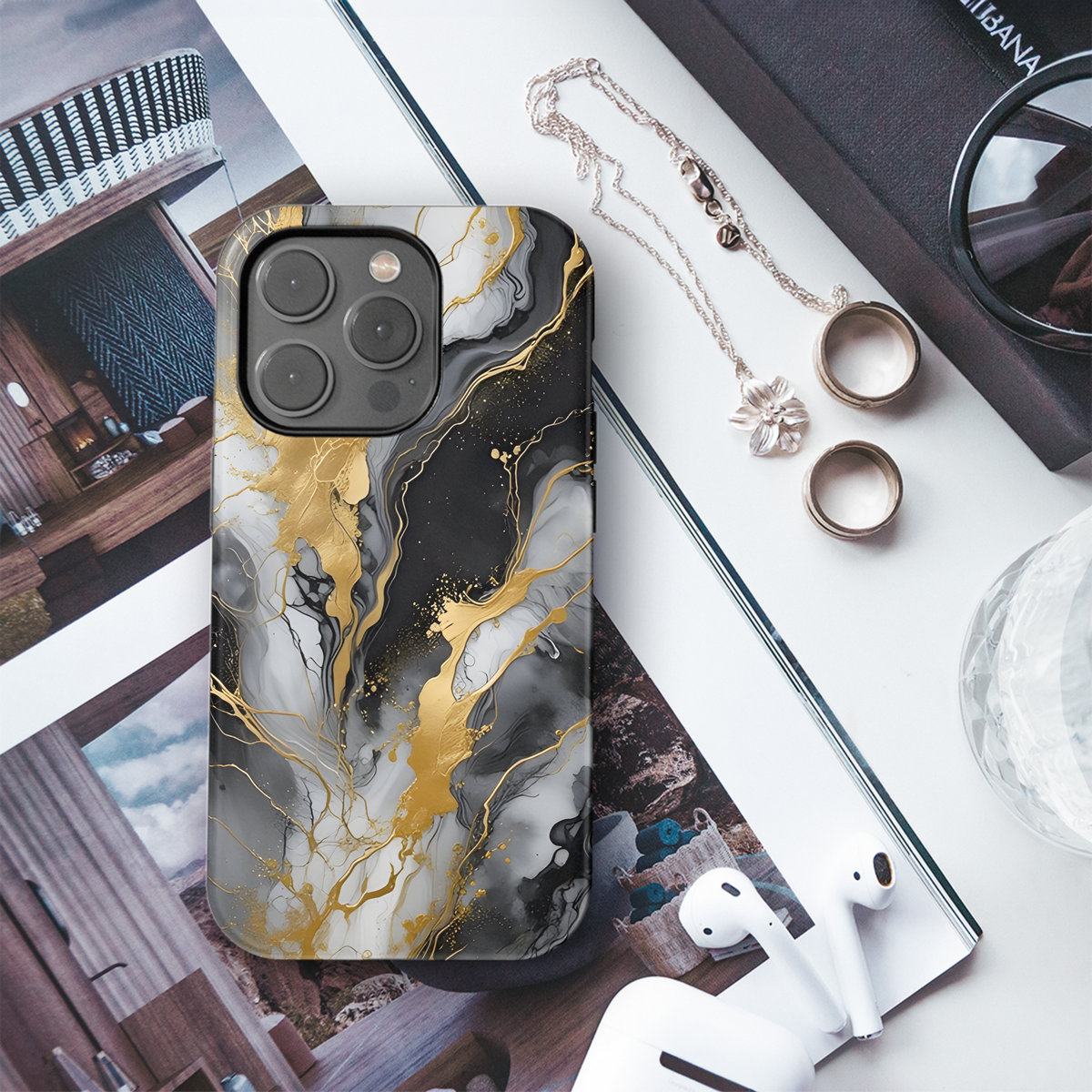 Black and White Marble Phone Case iPhone Samsung Cover Pixel 2451 - Image 3