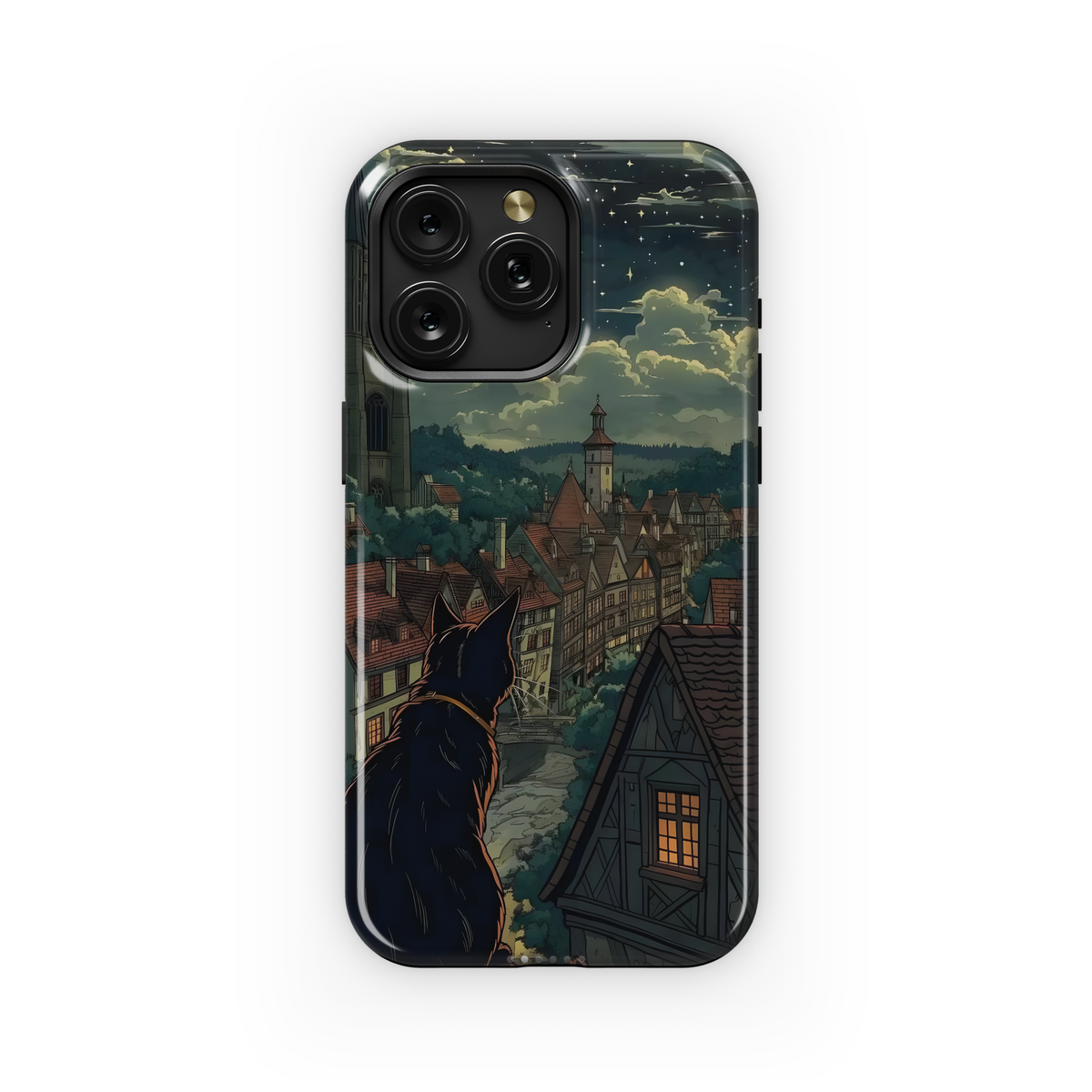 Black Cat City Night Phone Case iPhone Samsung Cover Pixel 3620 - Image 1