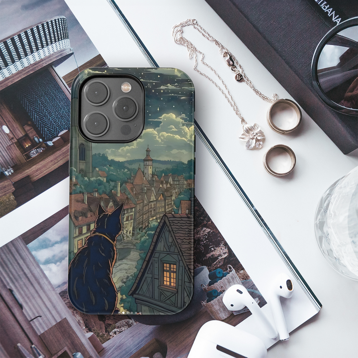 Black Cat City Night Phone Case iPhone Samsung Cover Pixel 3620 - Image 3