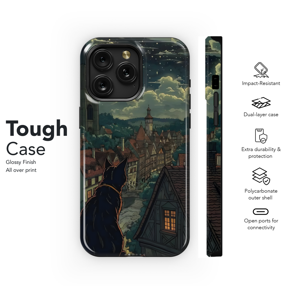 Black Cat City Night Phone Case iPhone Samsung Cover Pixel 3620 - Image 6