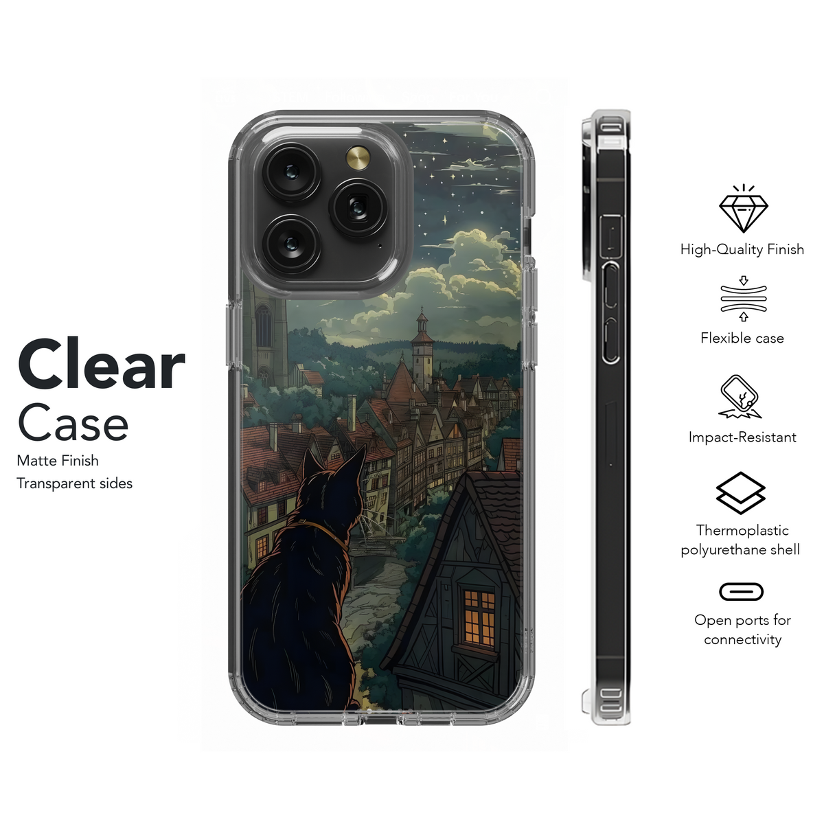 Black Cat City Night Phone Case iPhone Samsung Cover Pixel 3620 - Image 8