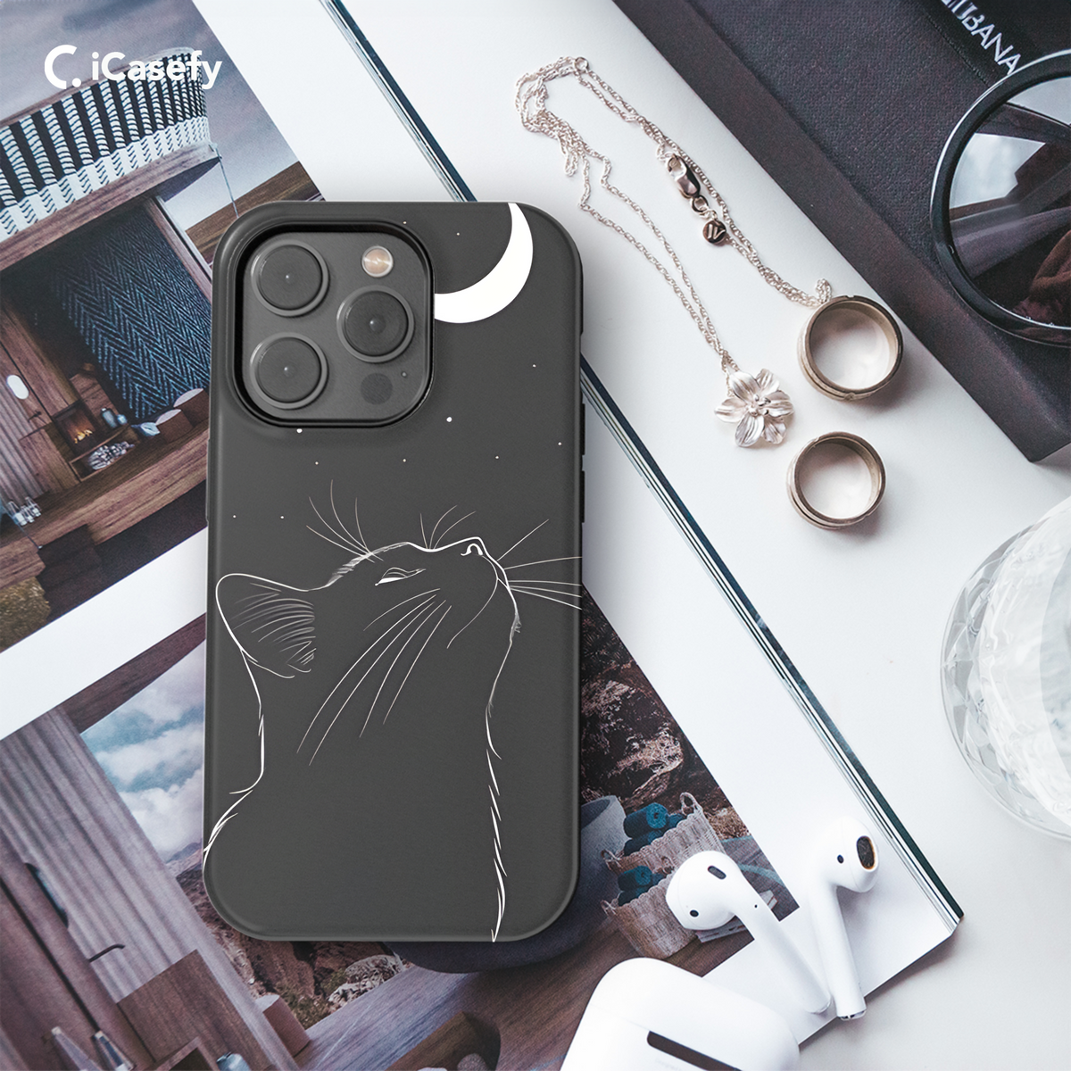 Black Cat Dark Celestial Moon Phone Case iPhone Samsung Cover Pixel 1742 - Image 3