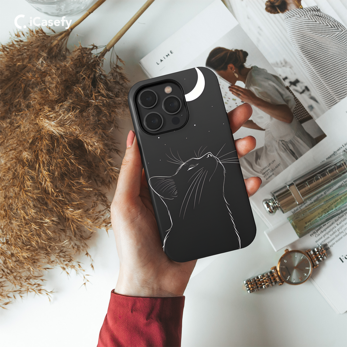 Black Cat Dark Celestial Moon Phone Case iPhone Samsung Cover Pixel 1742 - Image 4