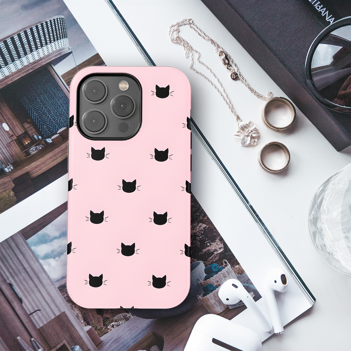 Black Cat Heads Pink Phone Case iPhone Samsung Cover Pixel 3699 - Image 3