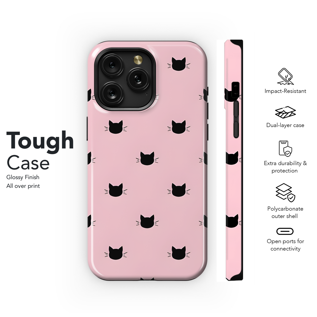 Black Cat Heads Pink Phone Case iPhone Samsung Cover Pixel 3699 - Image 6