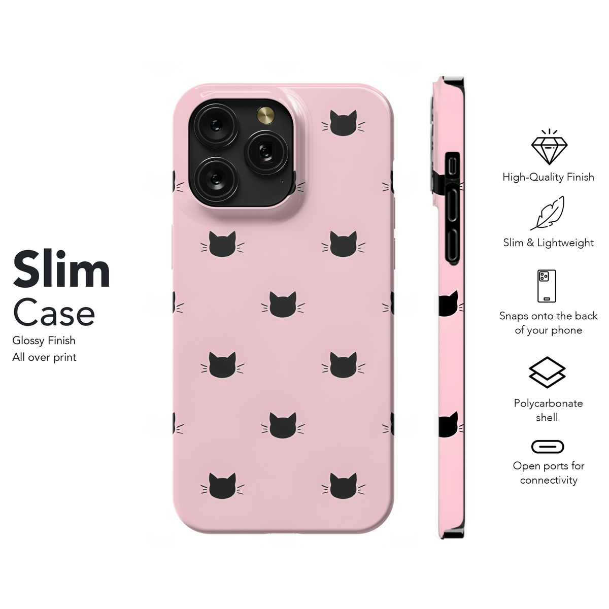 Black Cat Heads Pink Phone Case iPhone Samsung Cover Pixel 3699 - Image 7