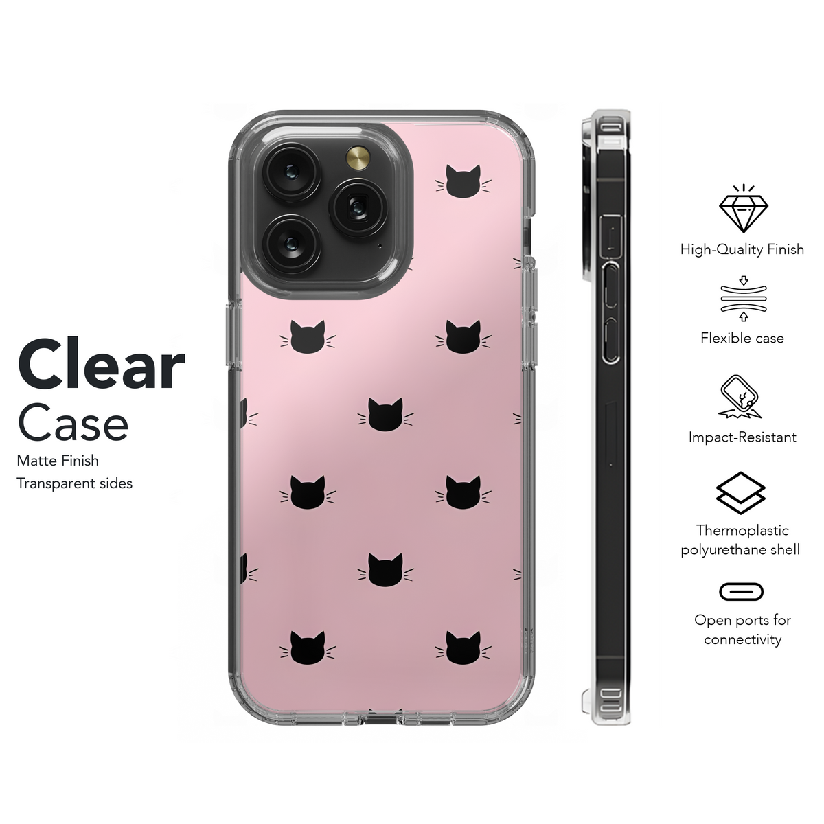 Black Cat Heads Pink Phone Case iPhone Samsung Cover Pixel 3699 - Image 8