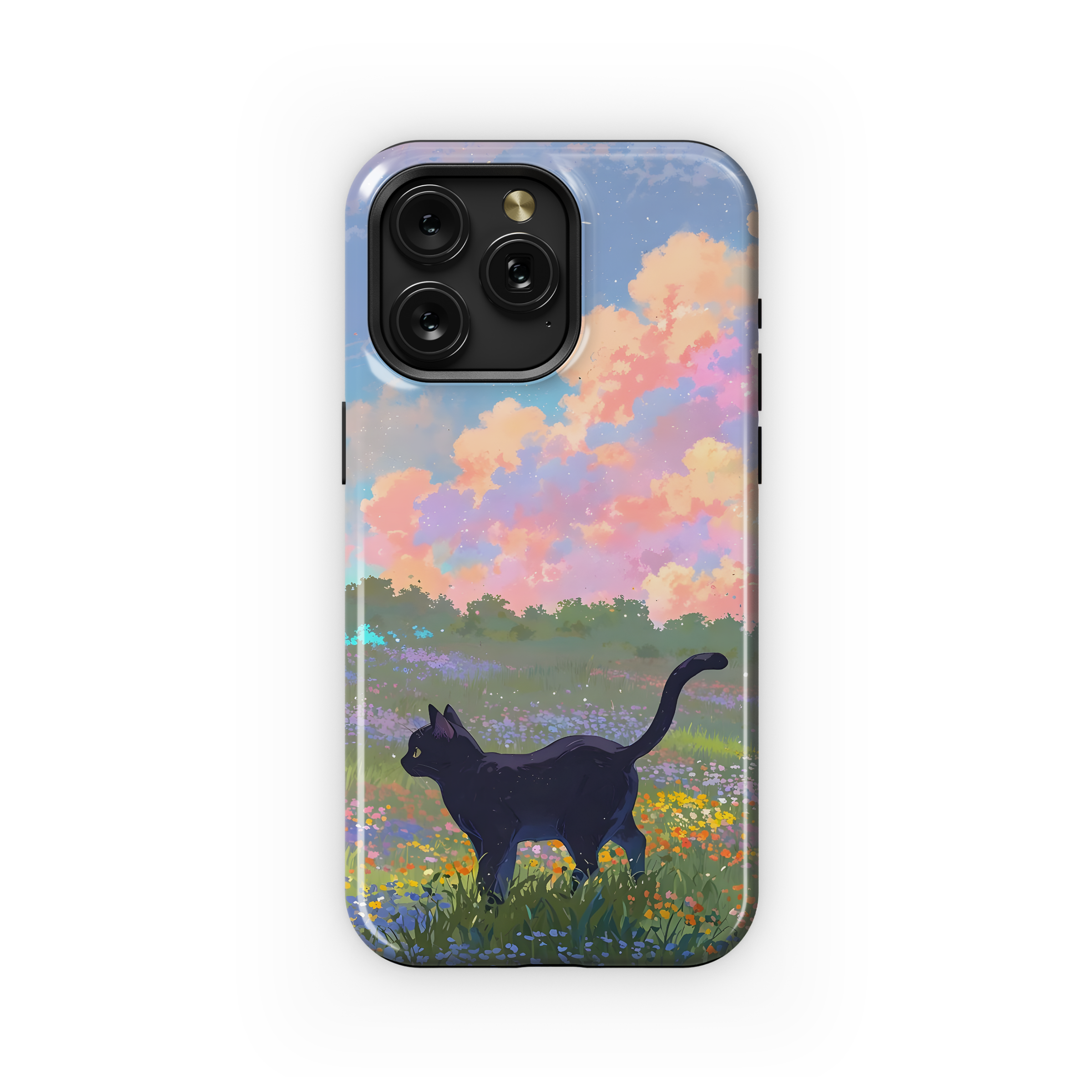 Black Cat Meadow Dream
 Phone Case iPhone Samsung Cover Pixel 4400 - Image 1