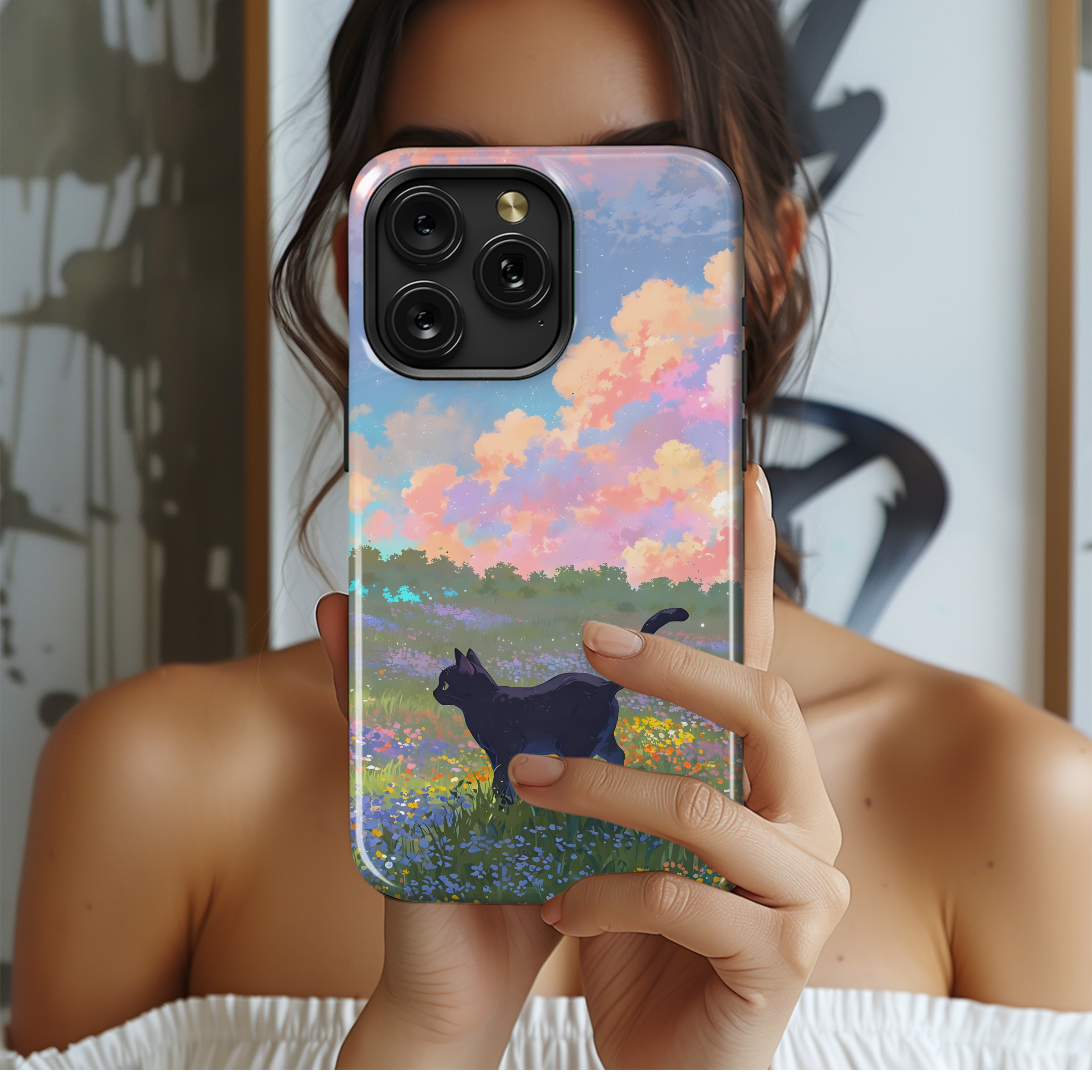 Black Cat Meadow Dream
 Phone Case iPhone Samsung Cover Pixel 4400 - Image 2