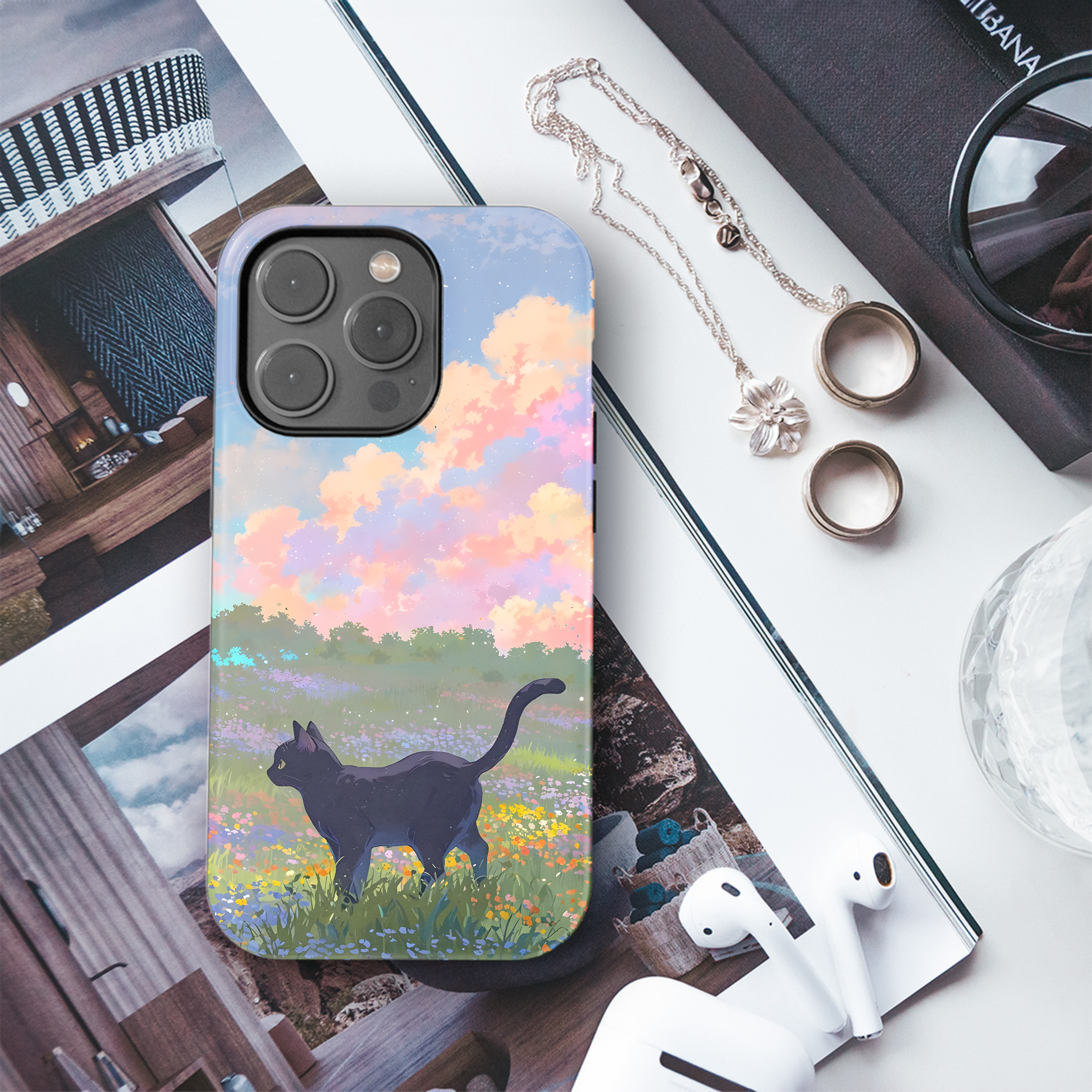 Black Cat Meadow Dream
 Phone Case iPhone Samsung Cover Pixel 4400 - Image 3