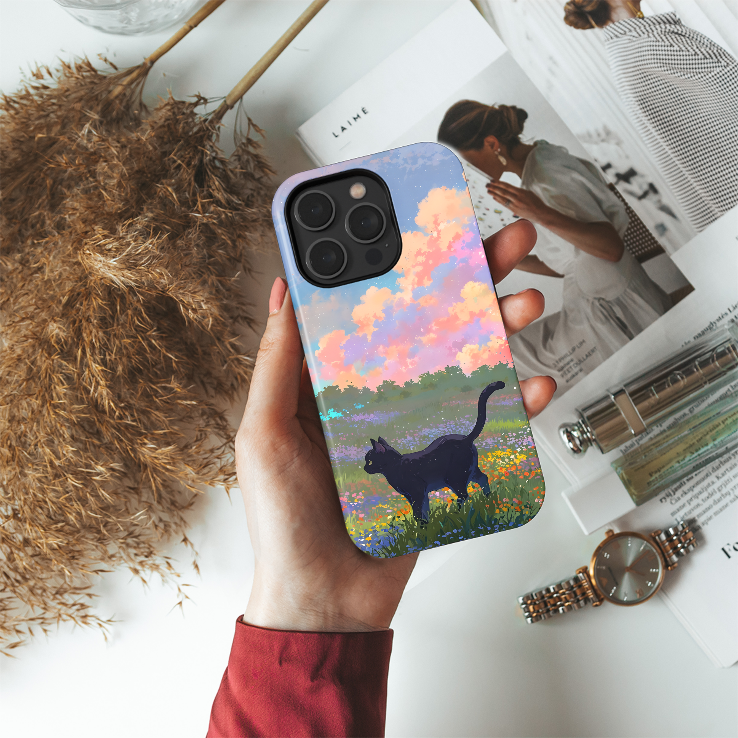 Black Cat Meadow Dream
 Phone Case iPhone Samsung Cover Pixel 4400 - Image 4