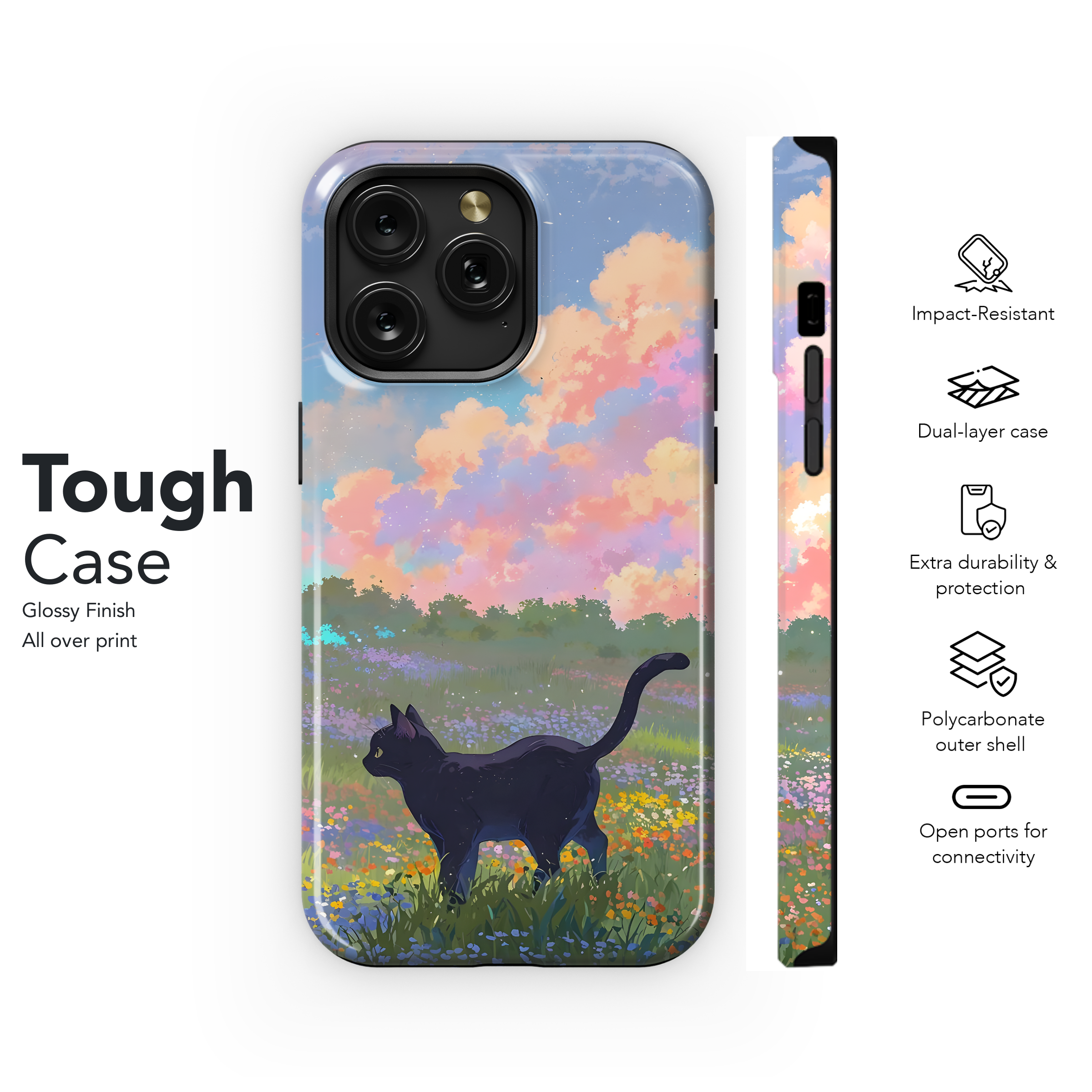 Black Cat Meadow Dream
 Phone Case iPhone Samsung Cover Pixel 4400 - Image 6