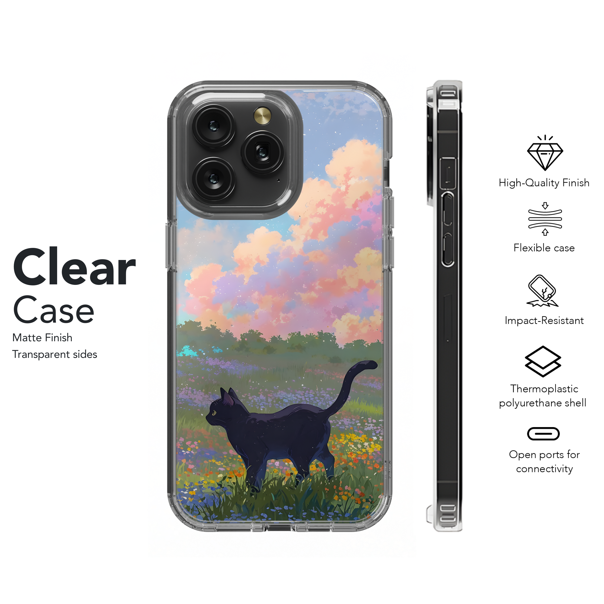 Black Cat Meadow Dream
 Phone Case iPhone Samsung Cover Pixel 4400 - Image 8