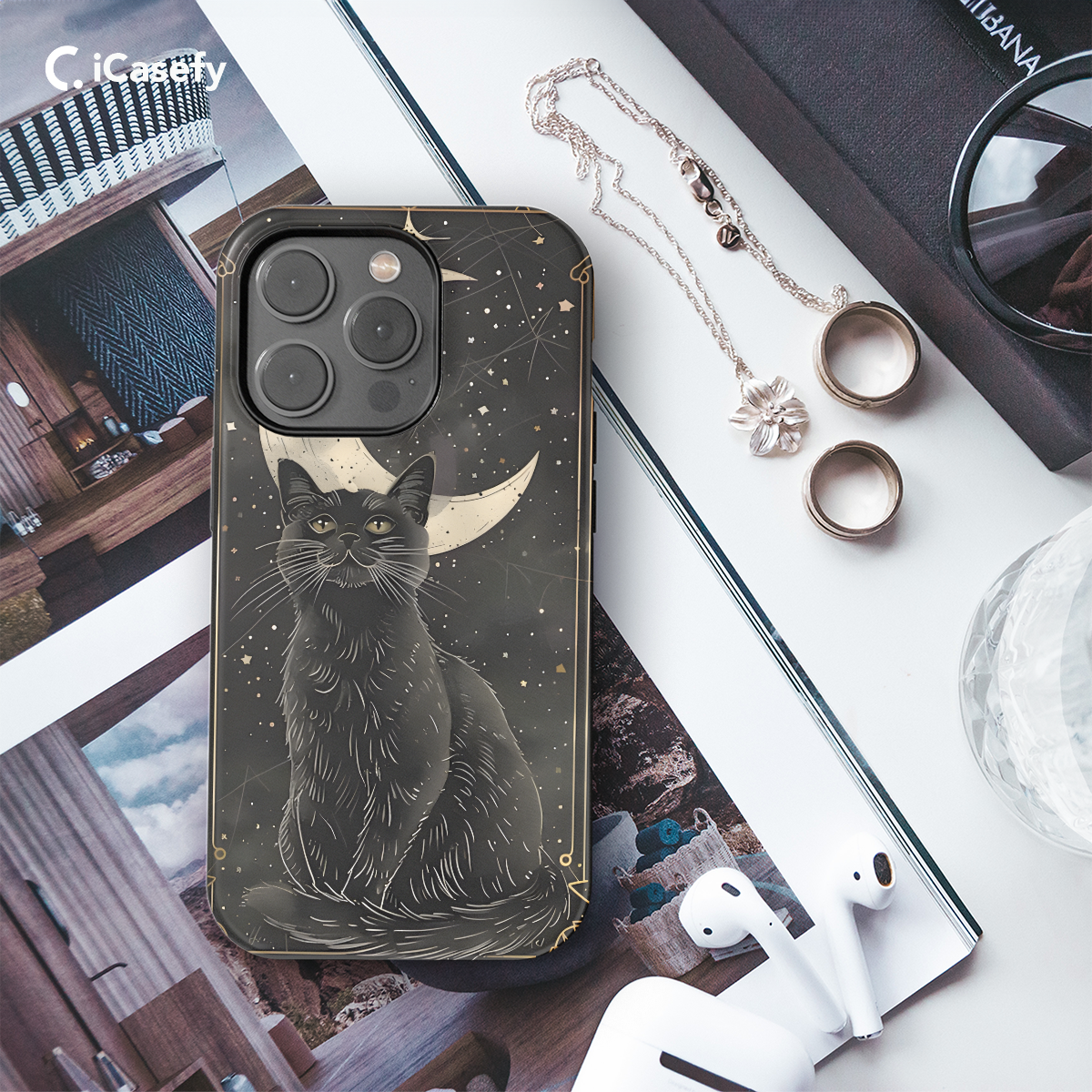 Black Cat Tarot Card Crescent Moon Witchy Magical Mystical Phone Case iPhone Samsung Cover Pixel 1249 - Image 3