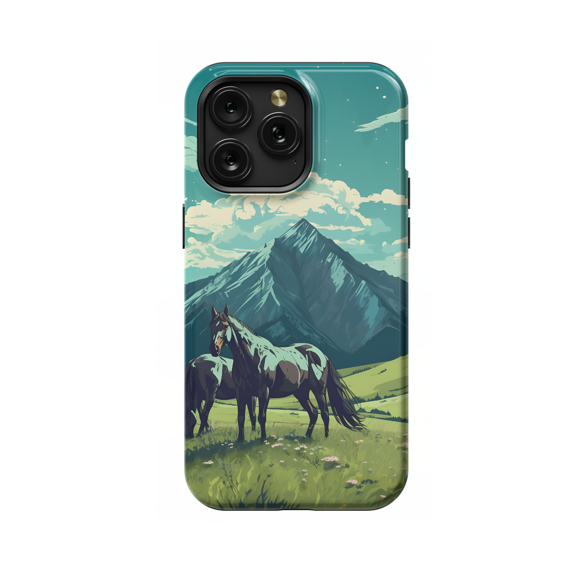 Black Horse in Wild Mountains Phone Case iPhone Samsung Pixel & More 396 - Image 1