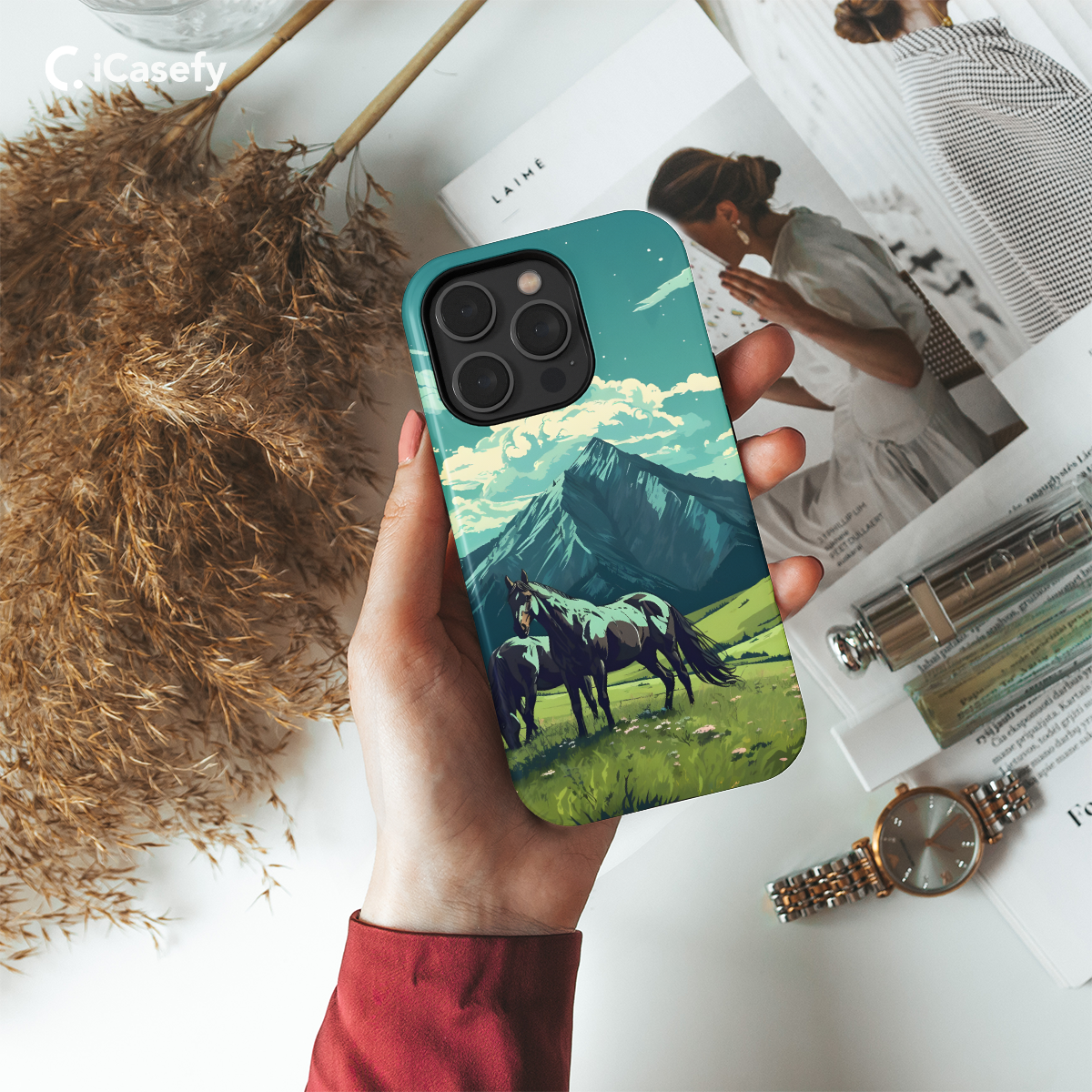 Black Horse in Wild Mountains Phone Case iPhone Samsung Pixel & More 396 - Image 2