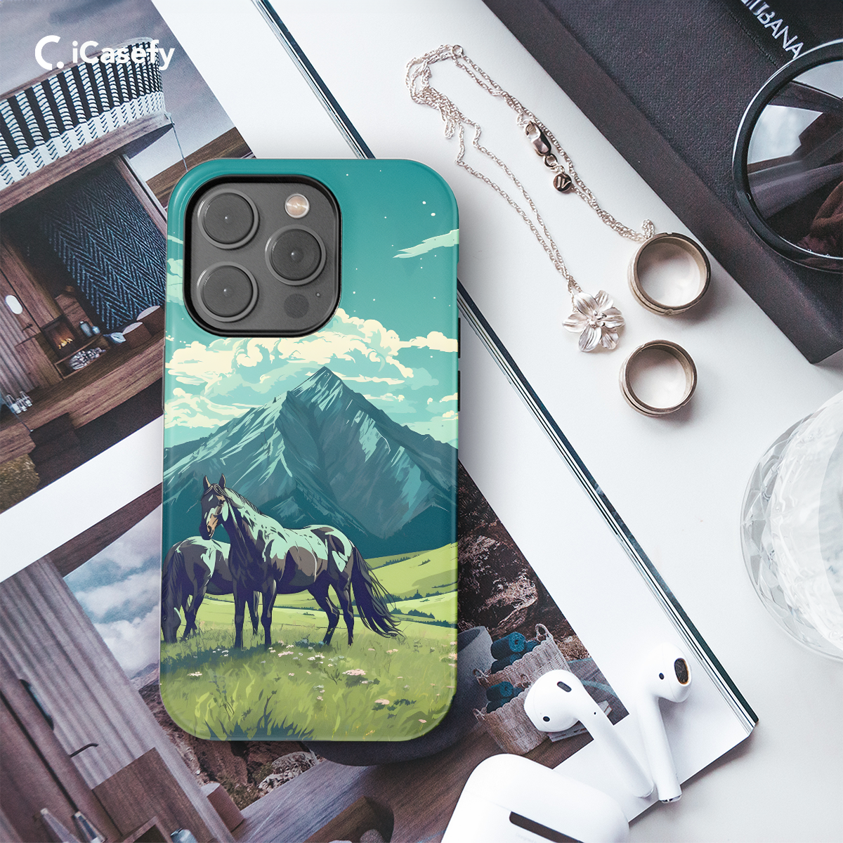 Black Horse in Wild Mountains Phone Case iPhone Samsung Pixel & More 396 - Image 3