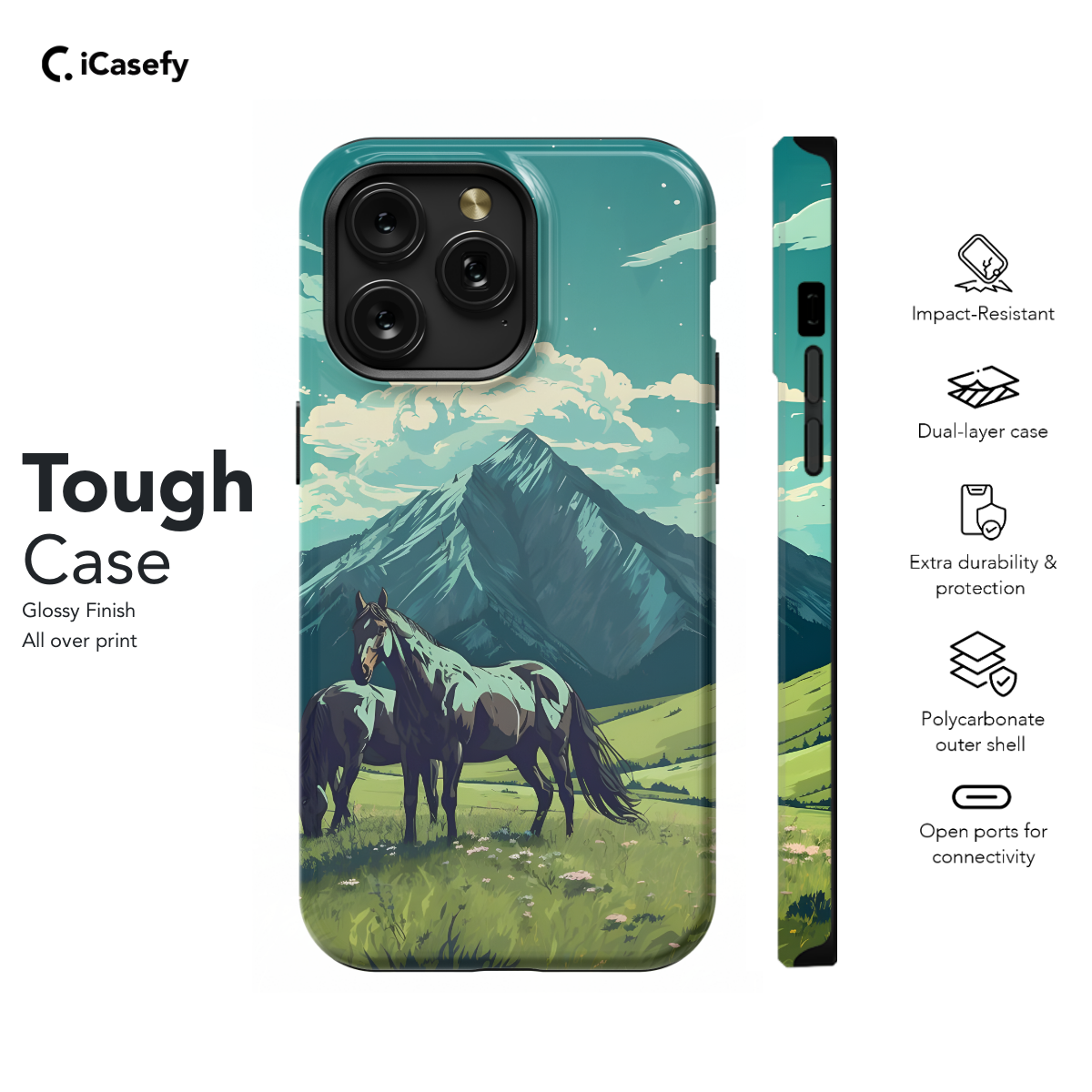 Black Horse in Wild Mountains Phone Case iPhone Samsung Pixel & More 396 - Image 5