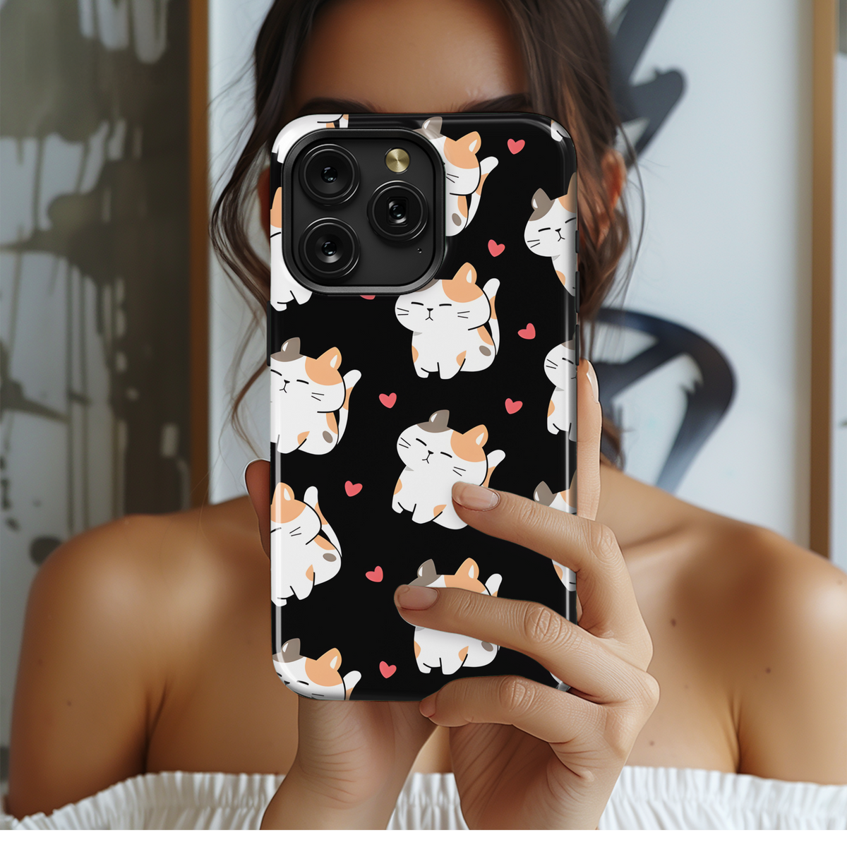 Black Kawaii Cat Phone Case iPhone Samsung Cover Pixel 3243 - Image 2