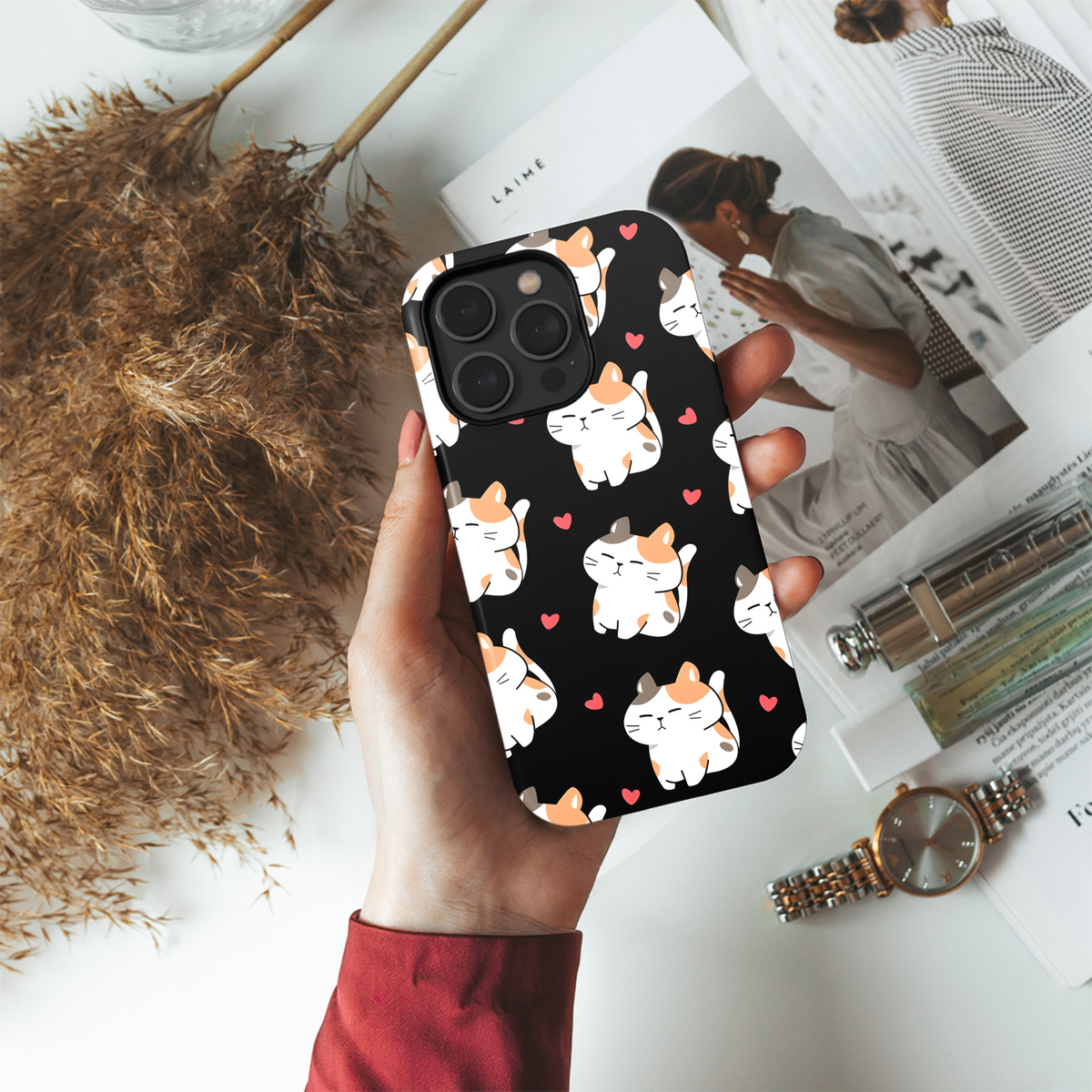 Black Kawaii Cat Phone Case iPhone Samsung Cover Pixel 3243 - Image 4