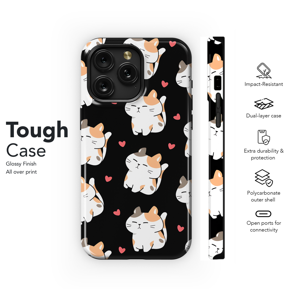 Black Kawaii Cat Phone Case iPhone Samsung Cover Pixel 3243 - Image 6