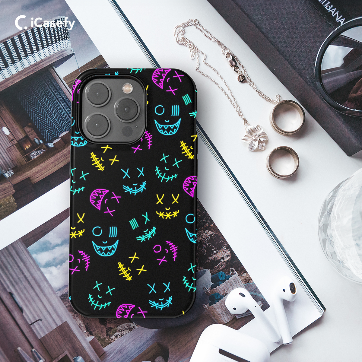 Black Neon Faces Phone Case iPhone Samsung Pixel & More 248 - Image 3