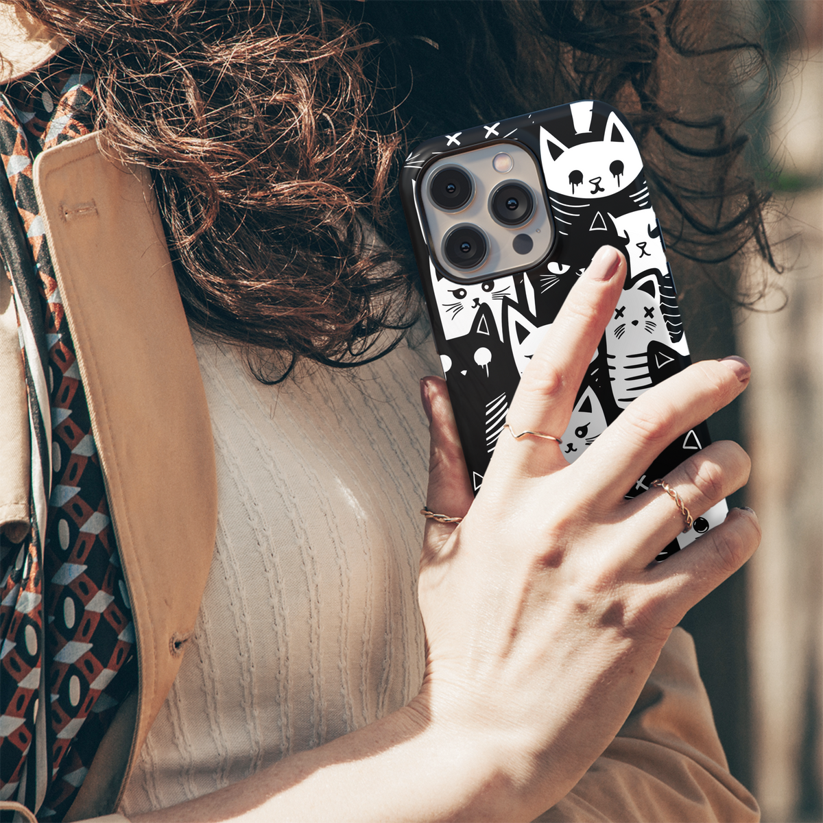 Black White Cat Doodle Phone Case iPhone Samsung Cover Pixel 2555 - Image 4