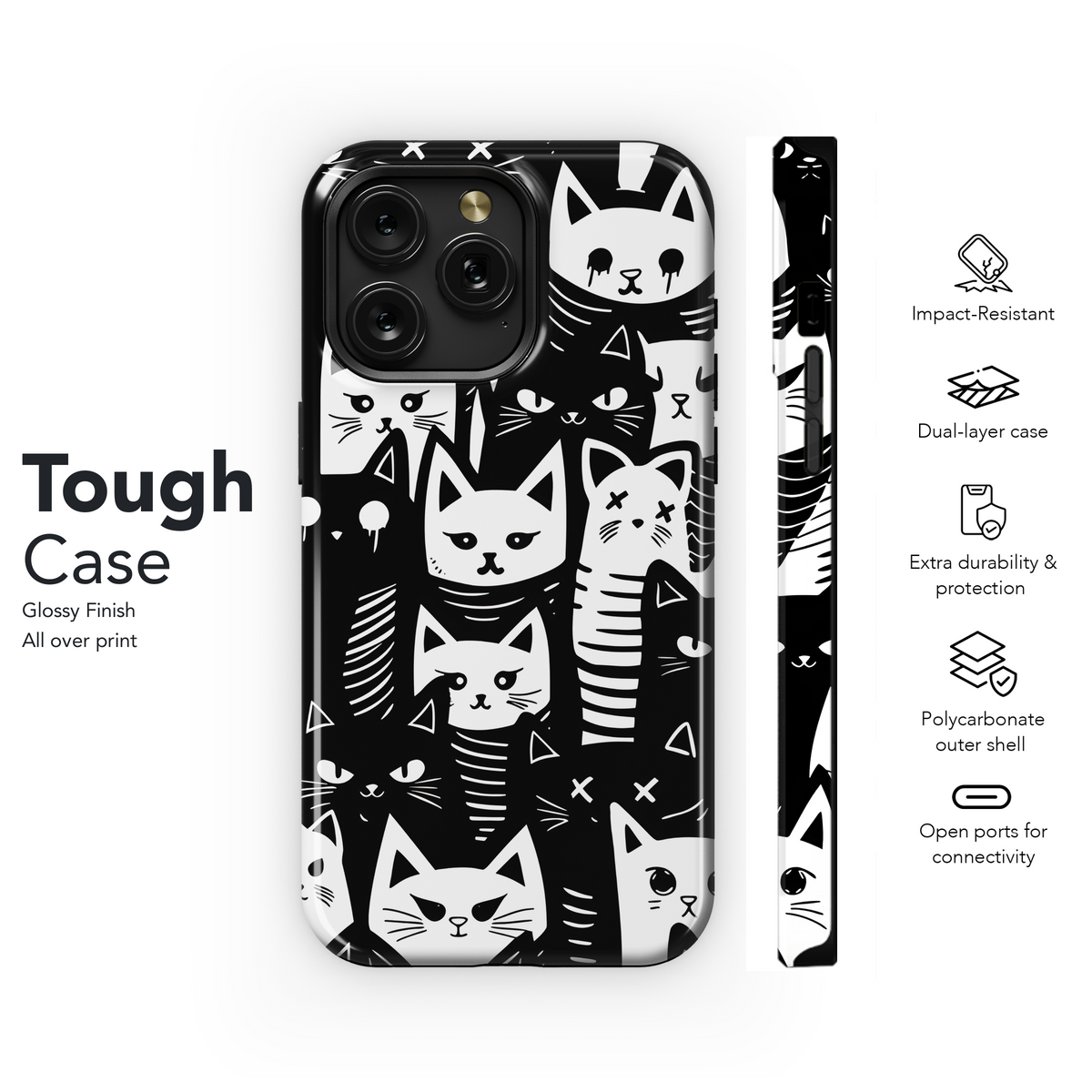 Black White Cat Doodle Phone Case iPhone Samsung Cover Pixel 2555 - Image 5