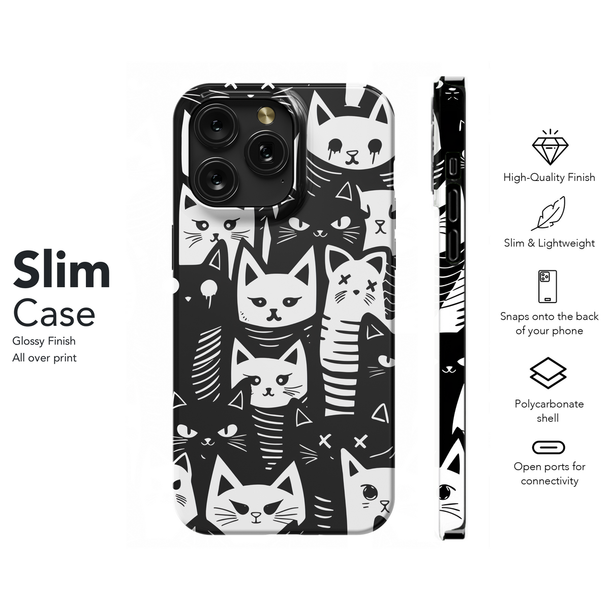 Black White Cat Doodle Phone Case iPhone Samsung Cover Pixel 2555 - Image 6